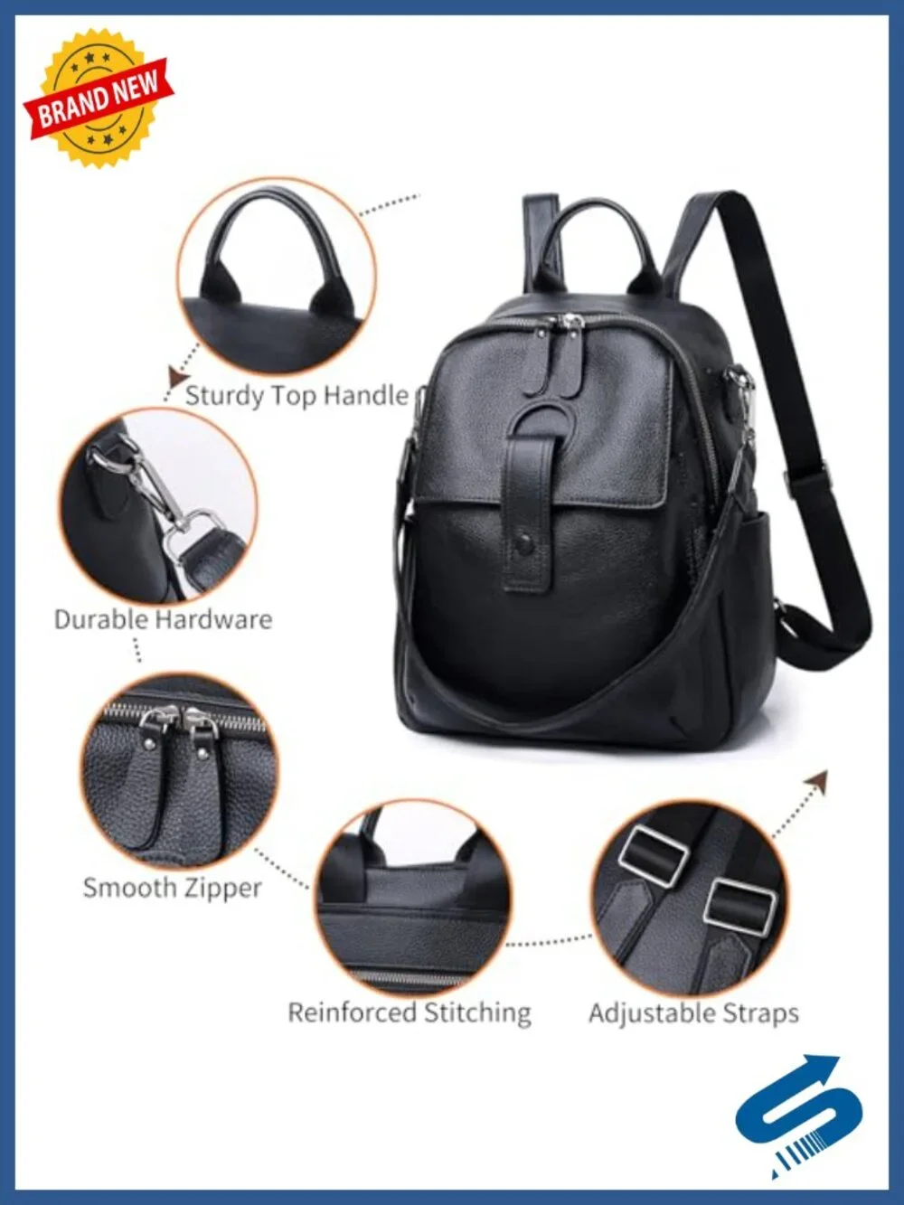 Genuine Leather Backpack for Women Convertible Shoulder Bag Travel Work